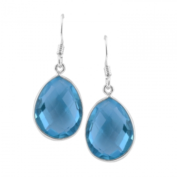 Pretty silver checkered cut blue glass drop earrings 
